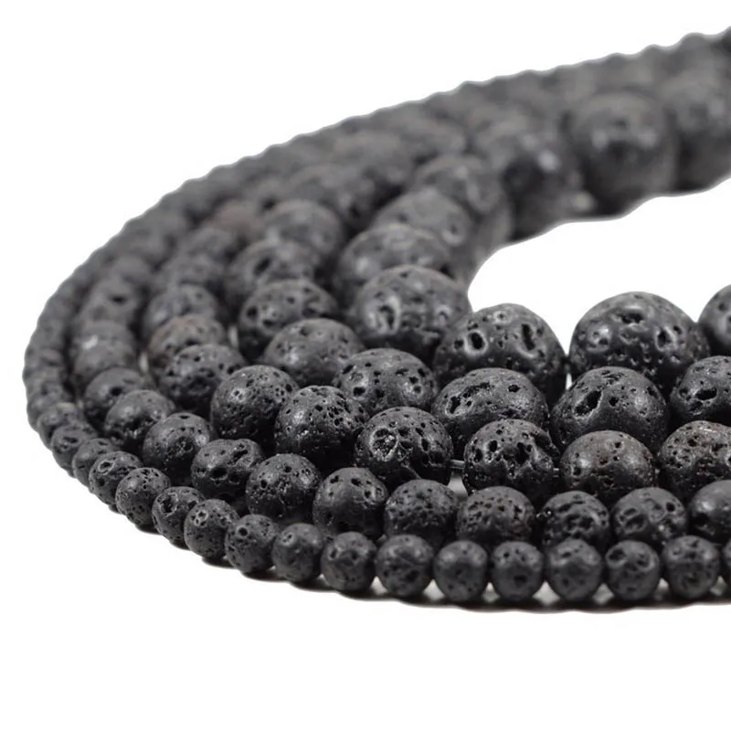 Natural Lava Stone Beads Black Round Volcanic Rock Jewelry Making