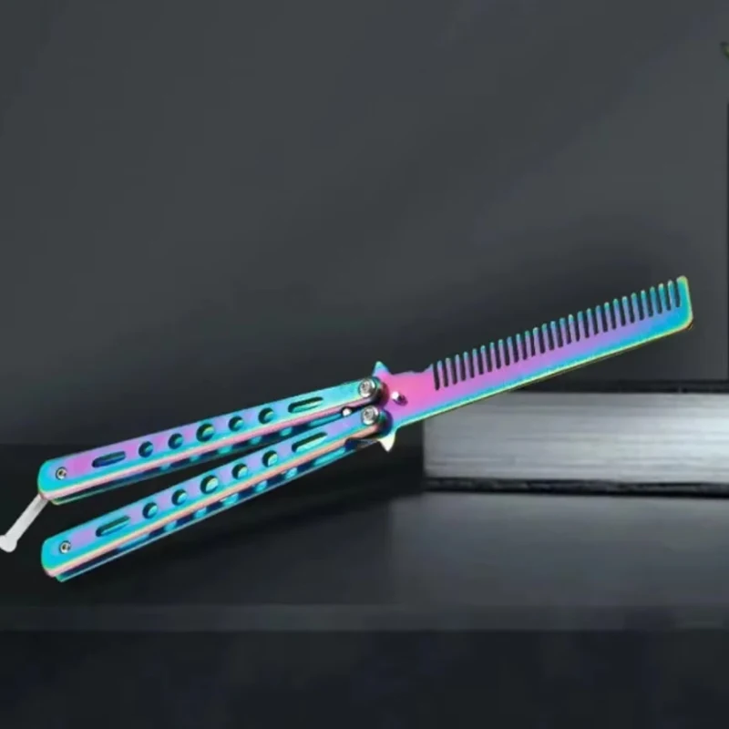 Foldable Comb Stainless Steel Butterfly Knife Comb Beard Moustache Brushe Salon Hairdressing Styling Tool 1PCS