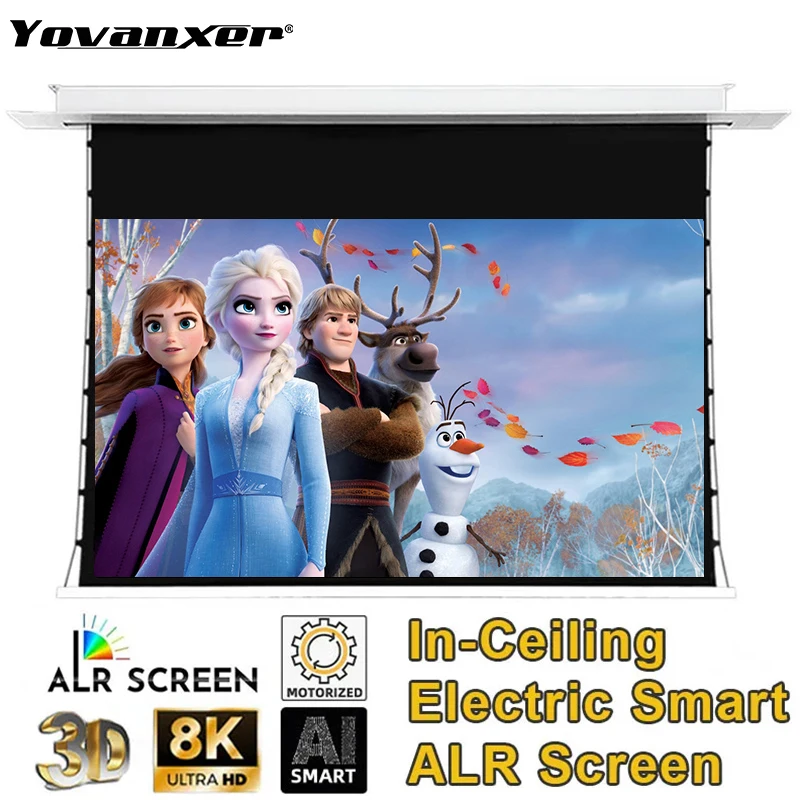 

72-150 Inch ALR Motorized Upgraded Ceiling Recessed Projector Screen AI Smart In-Ceiling Electric Tab-Tensioned Projector Screen