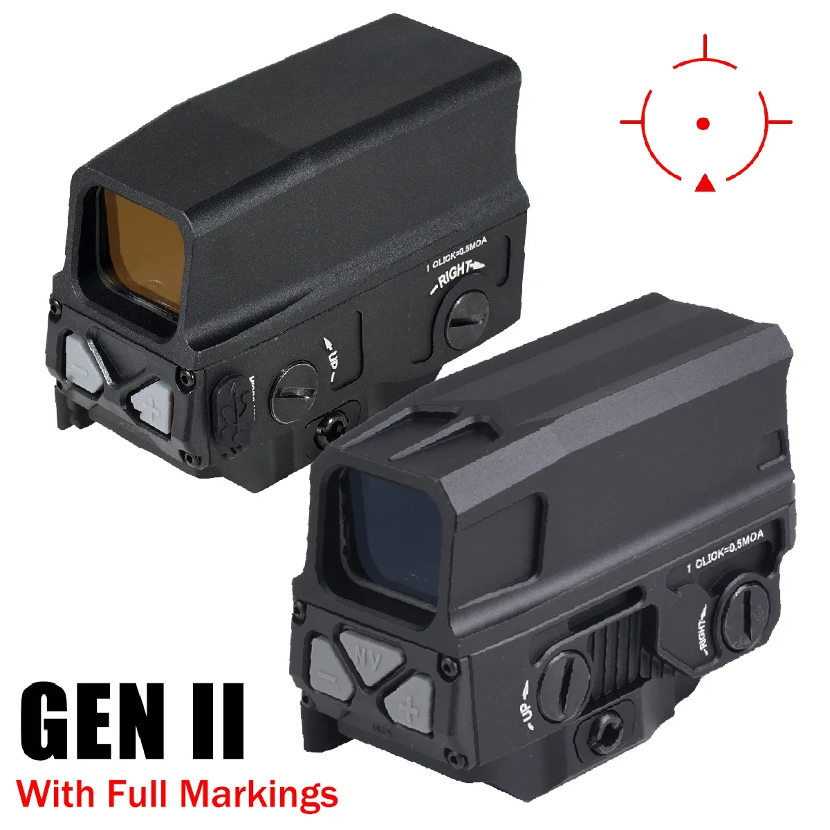 GEN II Red Dot Sight Holographic Optical Airsoft Scope Hunting Tactical USB Rechargeable Scope with Full Markings