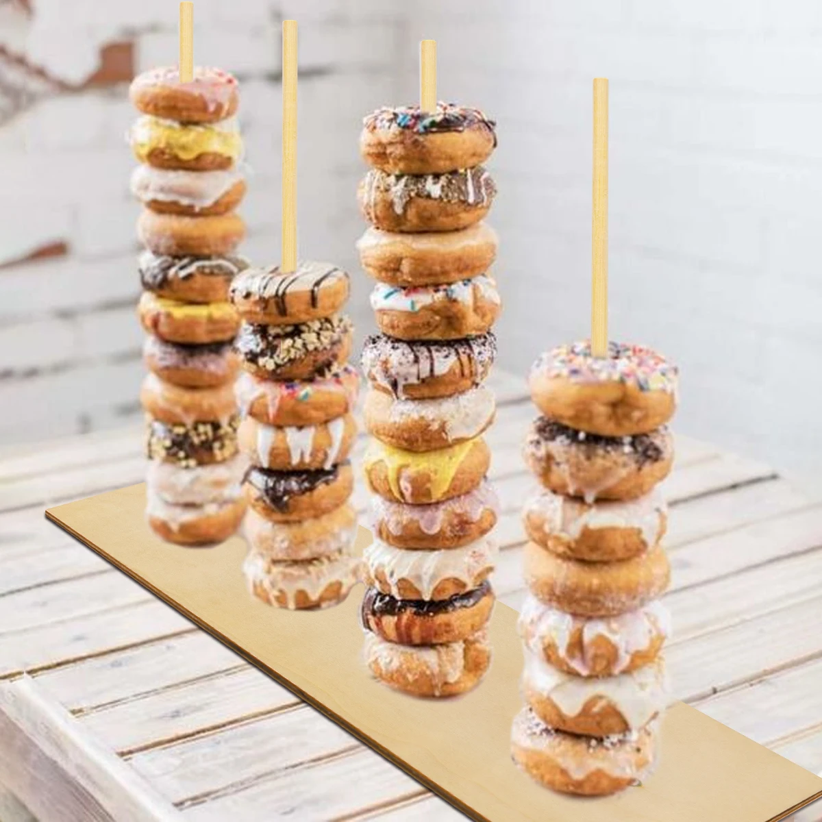 Rustikaler Donut-Wandständer aus Holz für Hochzeiten, Babypartys, Geburtstage, perfekte Tischdekoration und Partyzubehör – Detail 3