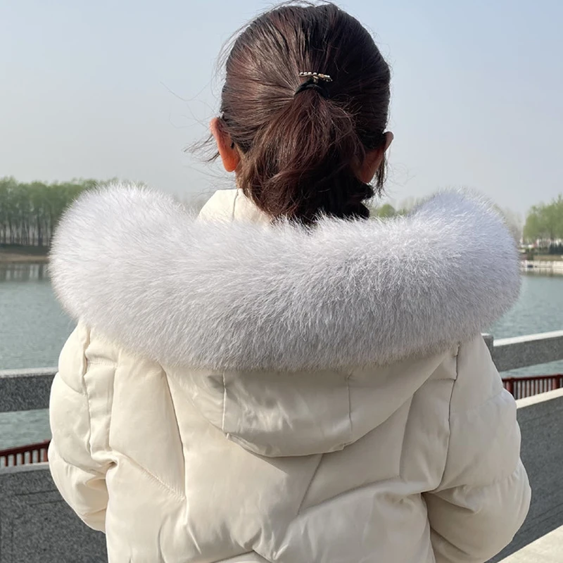 Real Natural Fox Fur Scarf Winter Fashion Coat Trim Straight Collar Women's Luxury Keep Warm Solid Color Scarves Decorate Shawl 6