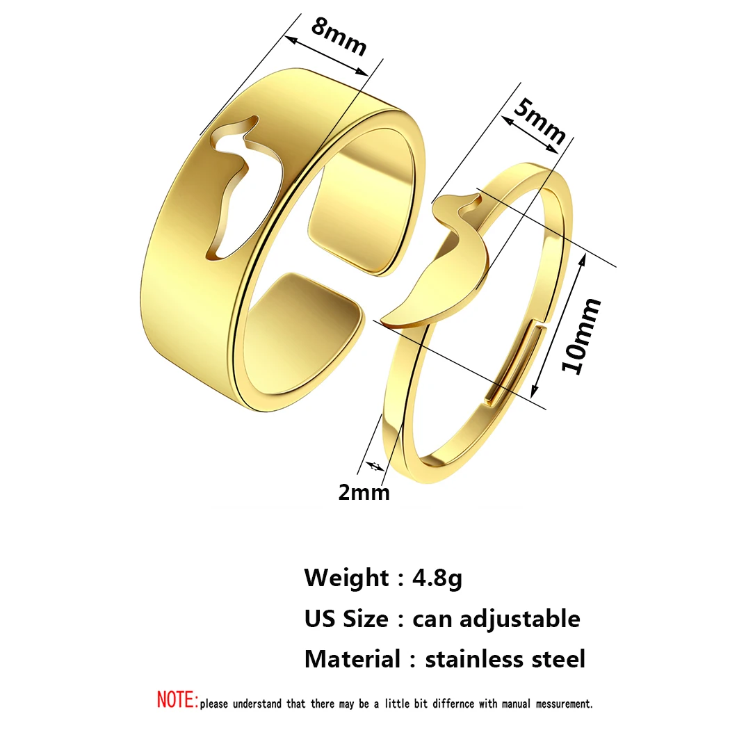 Cute Duck Rings Stainless Steel Waterproof Can Adjustable Punk Jewelry Set Couple Ring for Men and Women Birthday Souvenir Gifts 6
