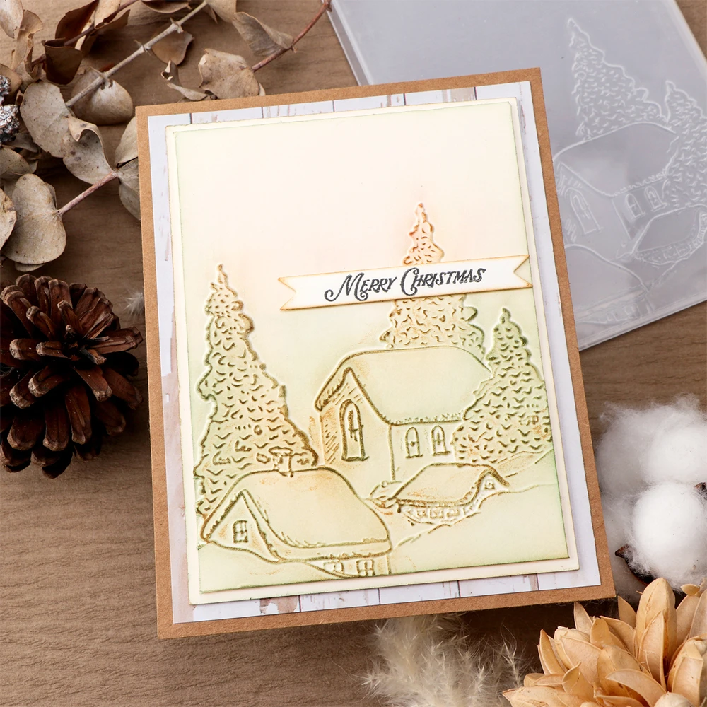 Embossing Folder Little Village 3D Christmas Holly and Candles Background Patterns Templates For DIY Scrapbooking Paper Crafting