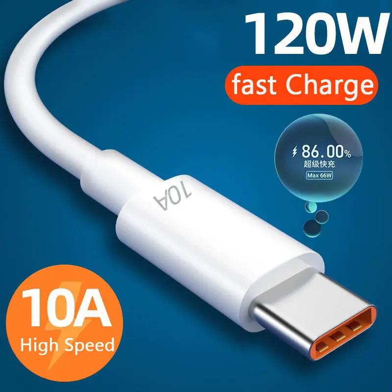 Câble USB Type C Super rapide 10A 120W, pour Huawei 30 Xiaomi redmi Samsung Poco f5, charge rapide, câble de chargeur USB C, cordon de données