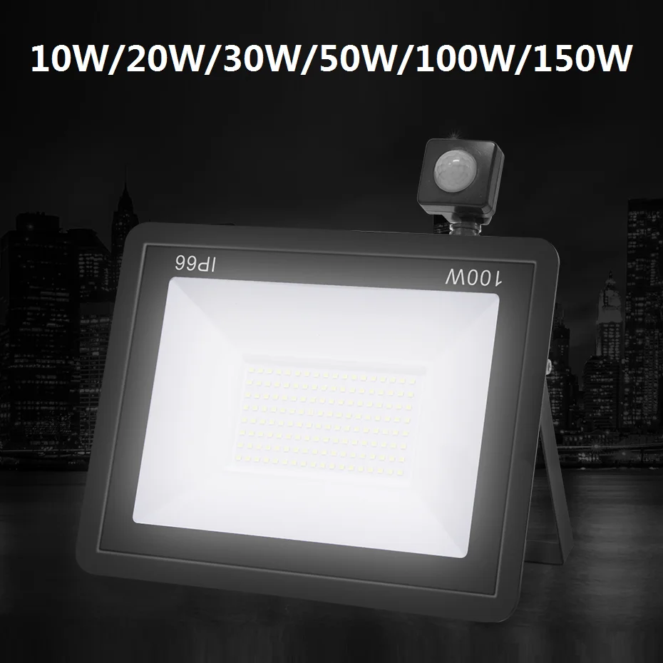 LED Motion Sensor Floodlight AC 220V Outdoor Projector Spotlight IP66 Waterproof Wall Lamp 10W 20W 30W 50W 100W Flood Light