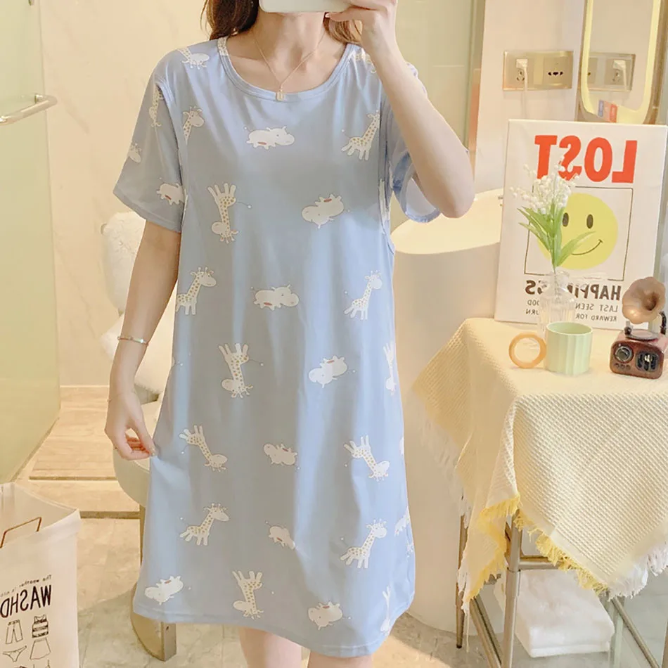 Cute Cartoon Nursing Maternity Clothings Pregnant Women Plus Size Spring Summer Nightgown Easy Access Breastfeeding Dresses 6