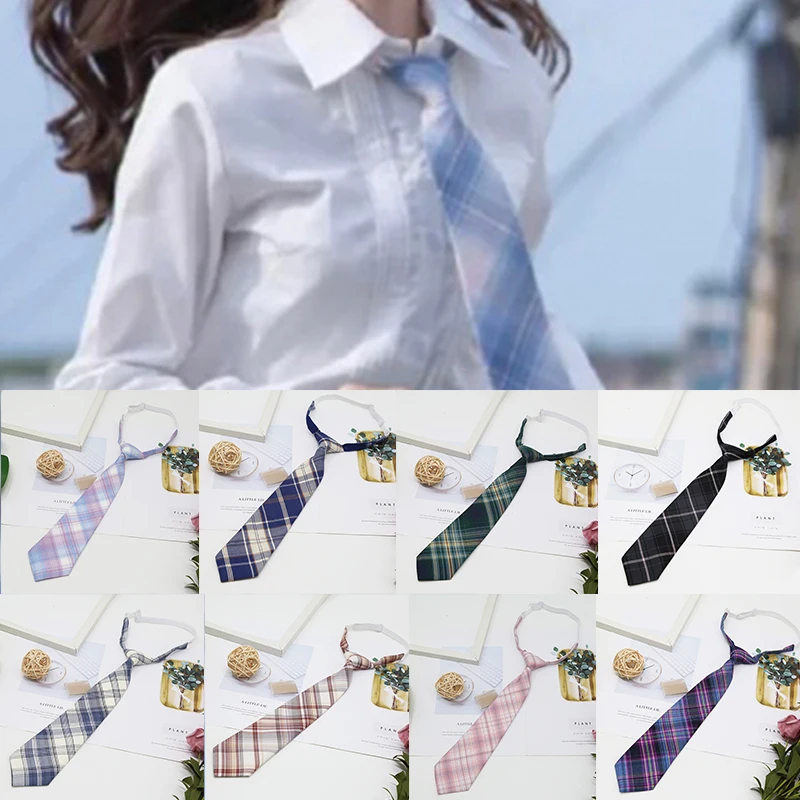 Hemd-Krawatte für Damen, College-Stil, JK, kariert, Uniform, abnehmbare Kragen, abnehmbar
