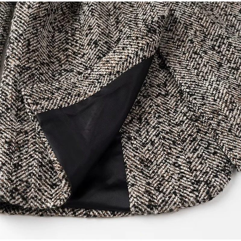 Winter With Belt Blazer Coat Women Loose Lapel Tweed Wool Blends Warm Jacket Fashion Temperament Commuting Lady Elegant Outwear