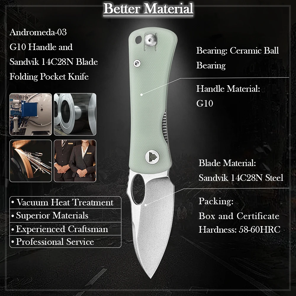 TRIVISA Folding Pocket Small Knife with Clip，Mini EDC Knife for Men,2.04”14C28N Steel Blade，G10 Handle for Women Camping Tools 3