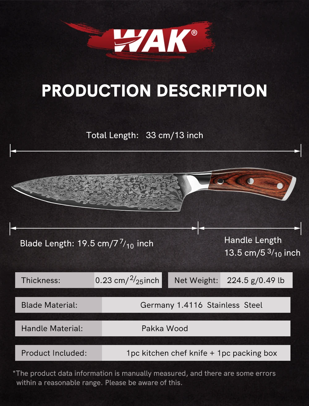 Professional Stainless Steel Kitchen Knife With Ergonomics Pakka