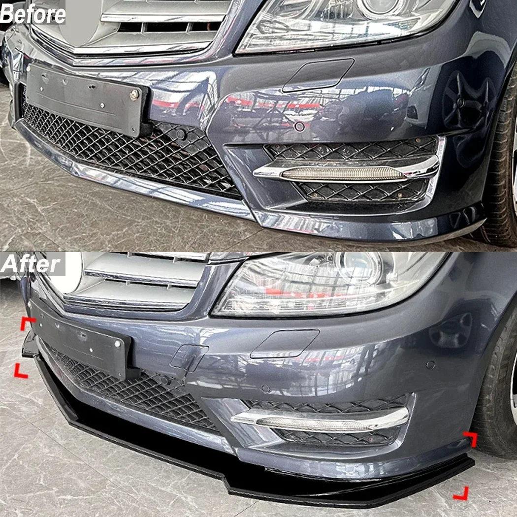 Front Spoiler Lip Gloss ABS Plastic For Mercedes-Benz C Class W204 S204 Facelift 2011-2014 AMG Line Sport