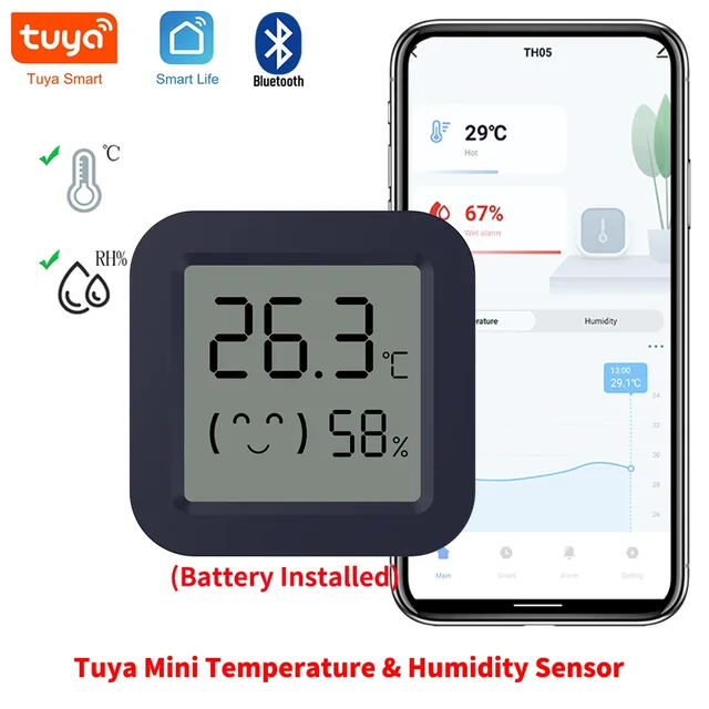 Bluetooth Temperature Humidity Sensor Mini LCD Screen Smart Tuya APP Remote Voice Control Google Thermometer Hygrometer 1