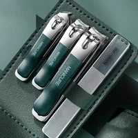4 pieces/set Manicure Set with Portable Leather Case and Nano Nail File – Fingernails & Toenails Clippers for Nail Care (Green)