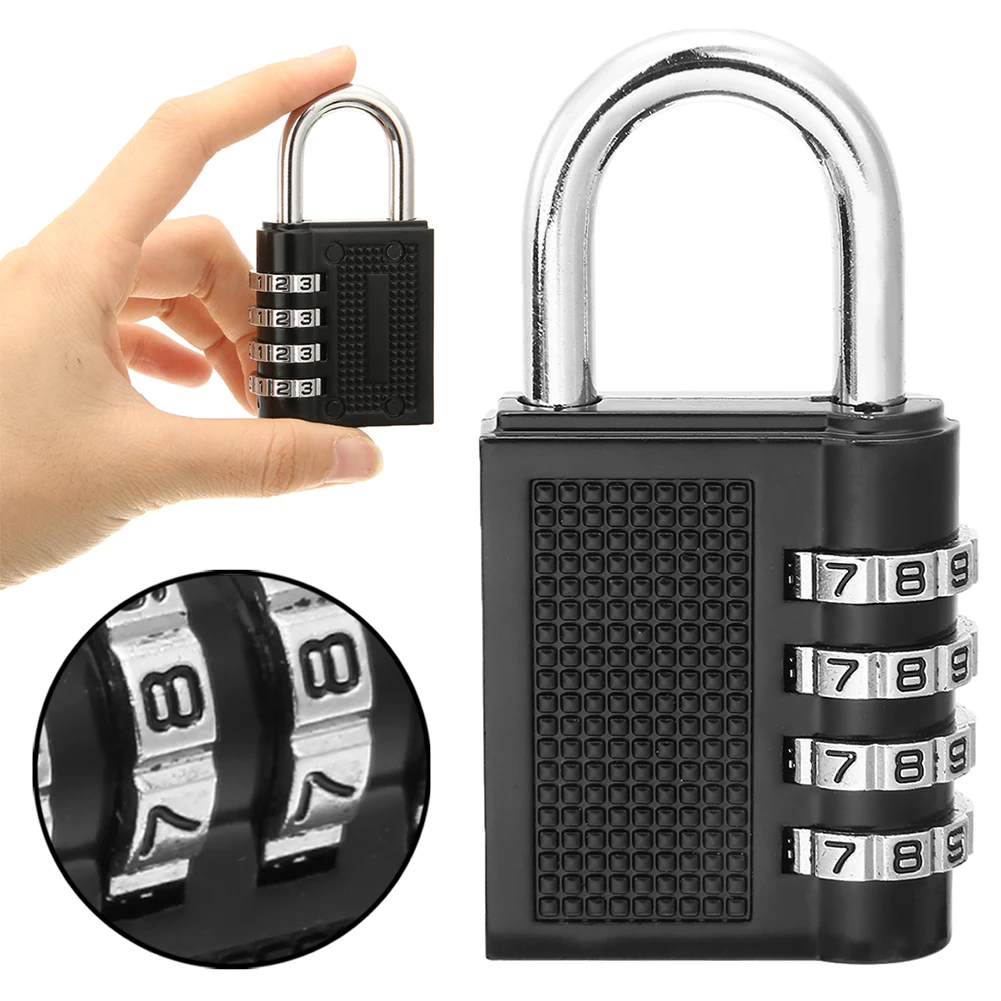 Heavy Duty 4 Dial Digit Combination Lock Weatherproof Security Padlock Outdoor Gym Safely Code Lock Black 