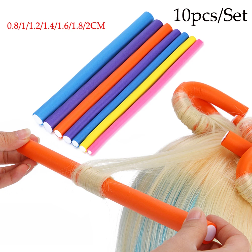 10pcs Flexible Hair Curling Rod Hair Curler Makers Soft Foam Bendy Twist Curls Flexi DIY Rollers Styling Tools Women Accessories