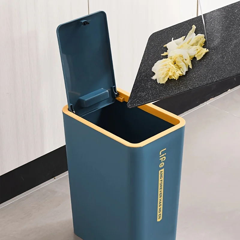 1pc Bathroom Press Type Trash Can, Bullet Cover Trash Can With Lid, Suitable For Bathroom, Living Room, Bedroom, Home Essential