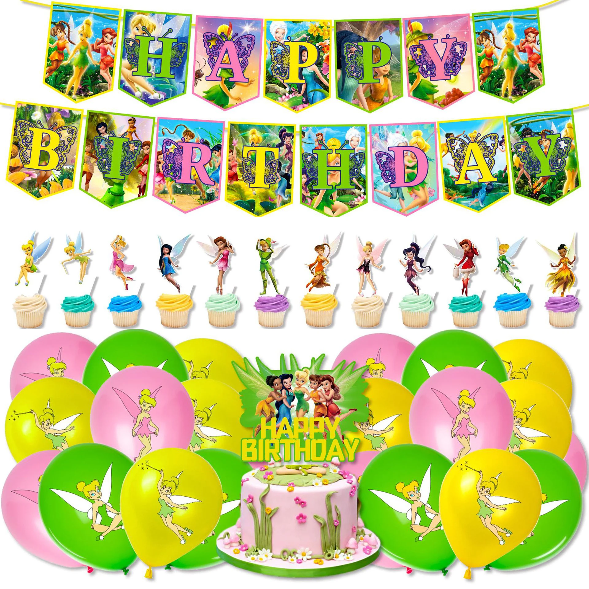 Disney Little Fairy Little Fairy Tinker Bell Themed Birthday Party Supplies Balloon Banner Cake Decorations Baby Shower Girl Gif