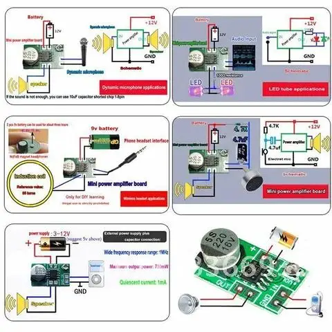 미니 마이크로 오디오 파워 앰프 보드 AMP 모듈, DC 3V  12V, 5V, 6V, LM386, 750mW
