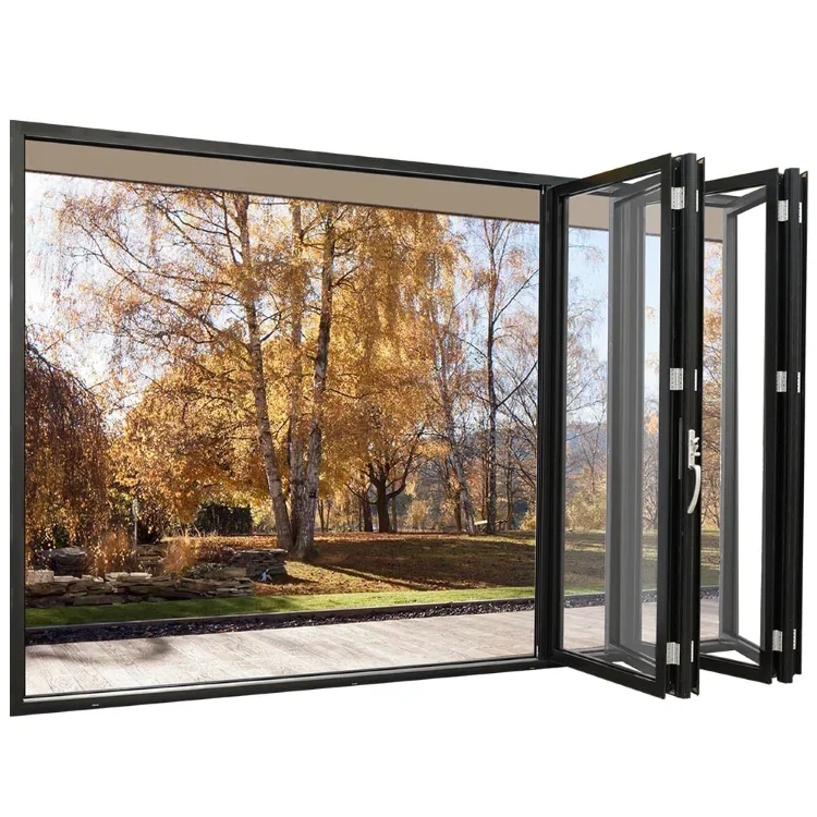 DN Aluminum Folding Doors Powder Coating Double Tempered Glass Patio Door Waterproof Interior House Bifold Accordion Door