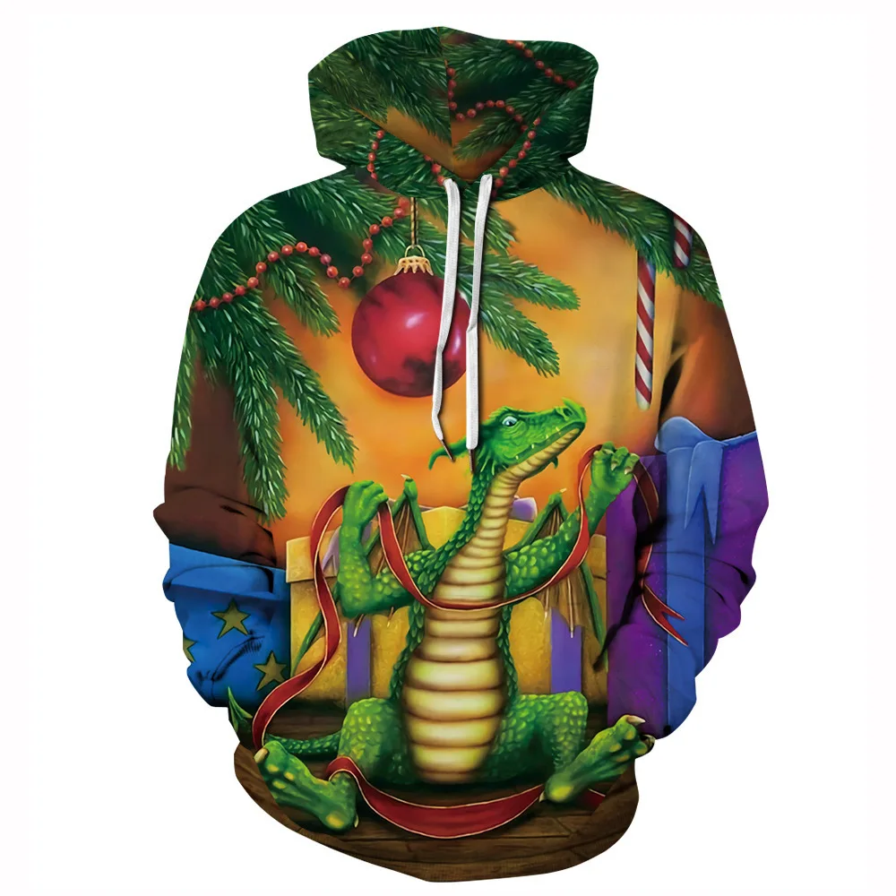 

New 3D Printed Christmas Dragon Pattern Hoody Street Men's and Women's Hoodies Unisex Pullover Boys and Girls Sweat Shirt tops