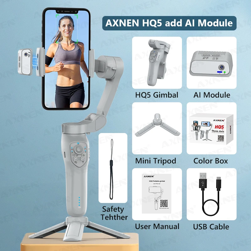 AXNEN-HQ5ポータブル自撮り棒スタビライザー、折りたたみ式