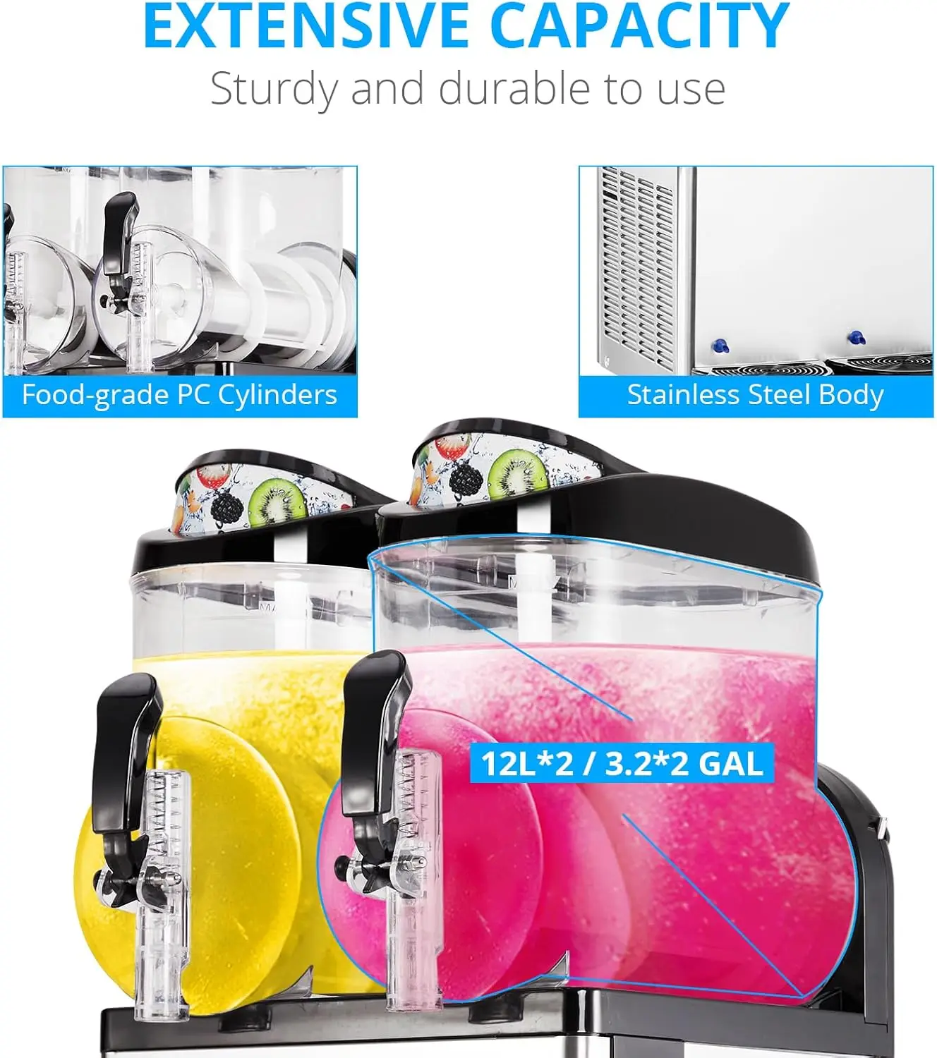 Commercial Slushy Machine 24L, 6.4 Gals Margarita Machine, 500W Frozen Drink Machine, Food-Grade PC Tanks & Stainless Steel 4