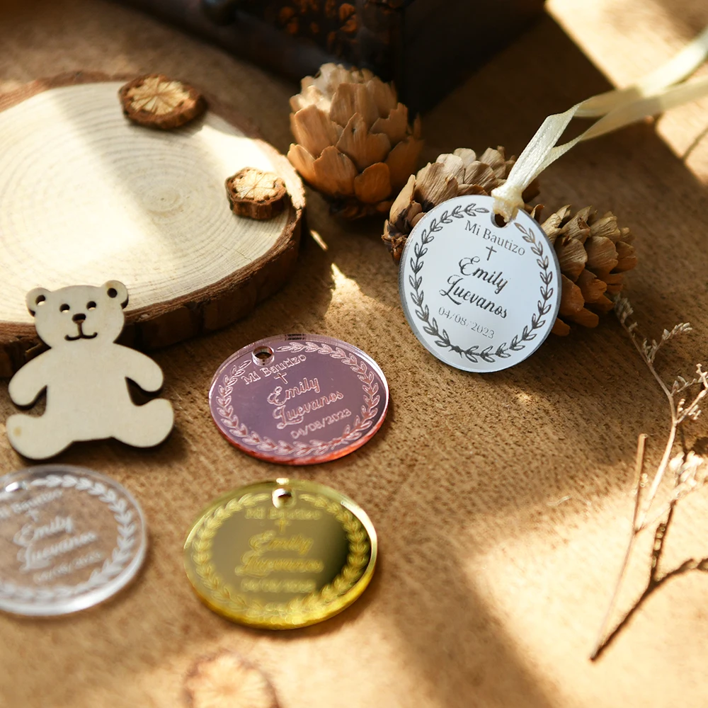 

Personalized Acrylic Logo for Baby Baptism Decoration, Circle of Cross, Mirror, Custom Gift