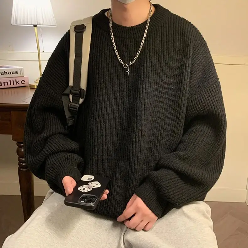 Round Collar Pullover Sweater Solid Colour Basic Men Women Autumn Winter Parsimonious Simple Couple Knit Sweater Warm Soft 4
