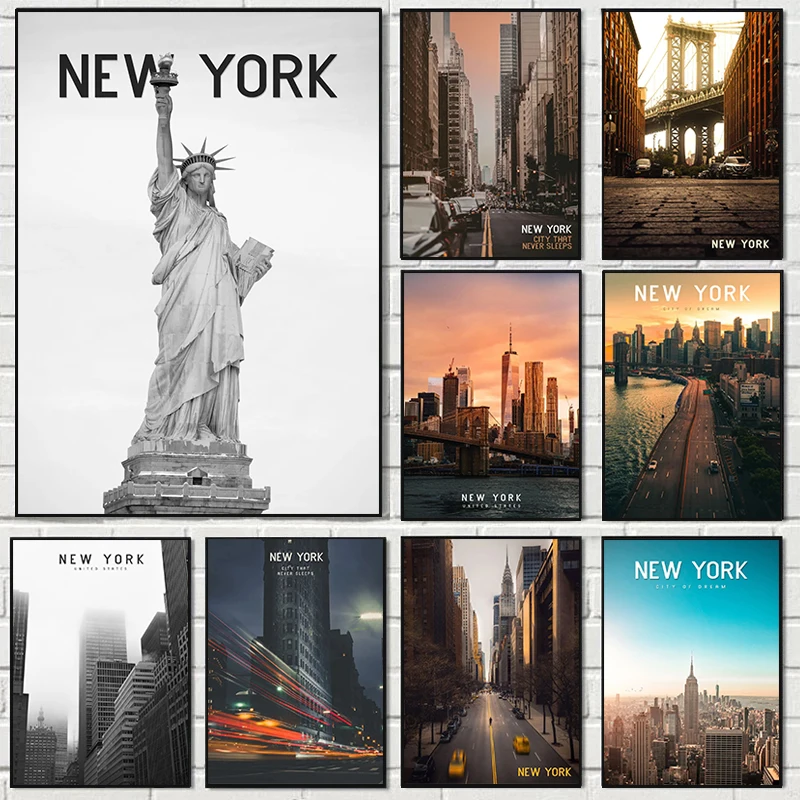 Manhattan Night Skyline Wall Art Canvas Print