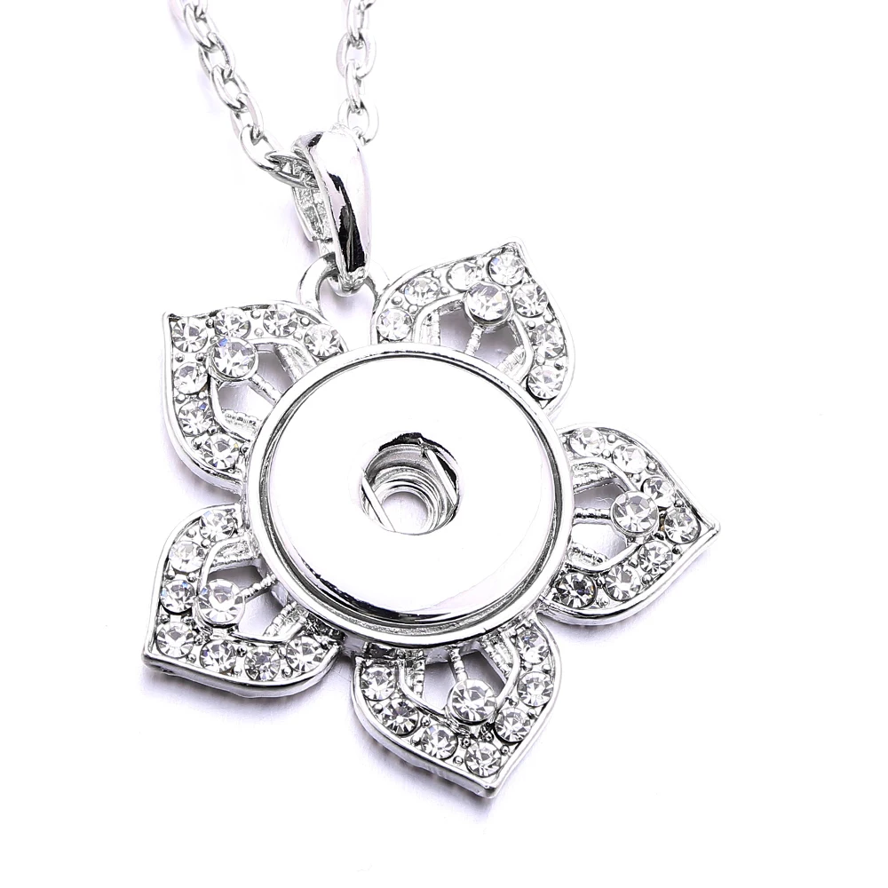 10pcs Metal Rhinestone Crystal Flower 20mm 18mm Snap Buttons Necklace Pendant Fit DIY Snaps Jewelry