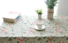 

Cotton Tablecloths, Waterproof Table Covers Rose Flower Green Pink Dining Table Coffee Table Deco