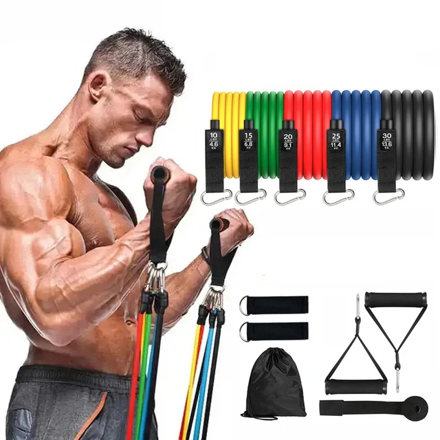 11 Pcs/set Tension Rope Elastic Multifunctional Tension Belt Set Fitness Tension Rope Men's and Women's Training Ropes