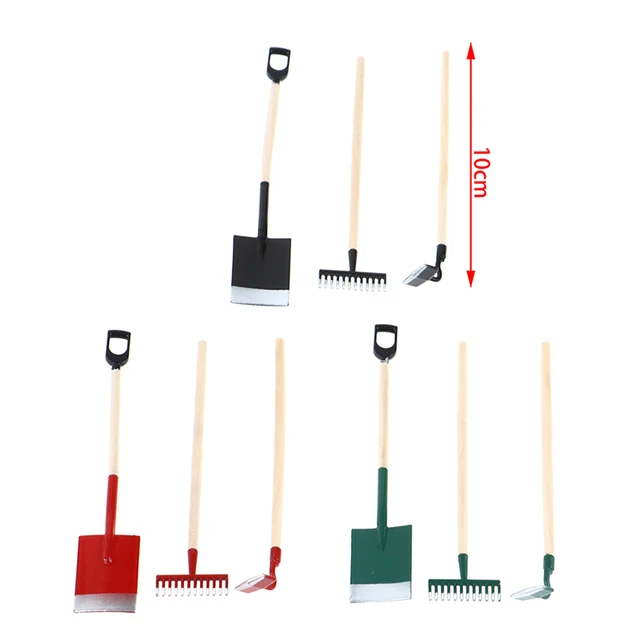 3Pcs 1:12 Dollhouse Miniatures Gardening Shovel Rake Hoes Farm Tool For Doll House Garden Tools Decor Kids Pretend Play Toys 6