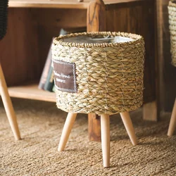 Flower Stand Retro Simple Plant Stand Natural Straw Multi-scene Suitable For Variety Of Floor Flower Shelf Shelf Decoration