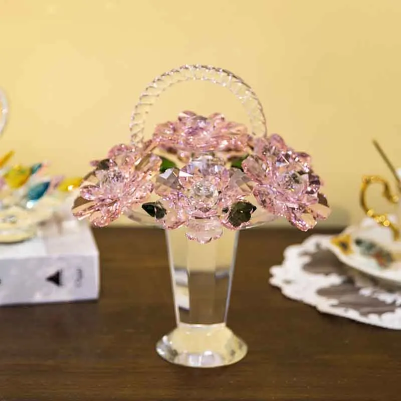 Blumenkorb-Skulptur, Raumdekoration, Kristall-Bastelornamente, Desktop-Dekoration für Zuhause, Büro, Kunstwerke, luxuriöse Geschenke, individuell