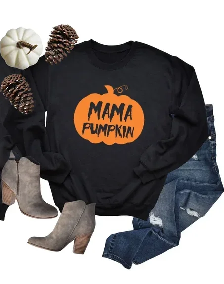 Pumpkin Sweatshirts Papa Mama Pumpkin, Halloween Party 100% cotton Crewneck, Unisex Long Sleeve Tops Shirts Casual Drop Shipping