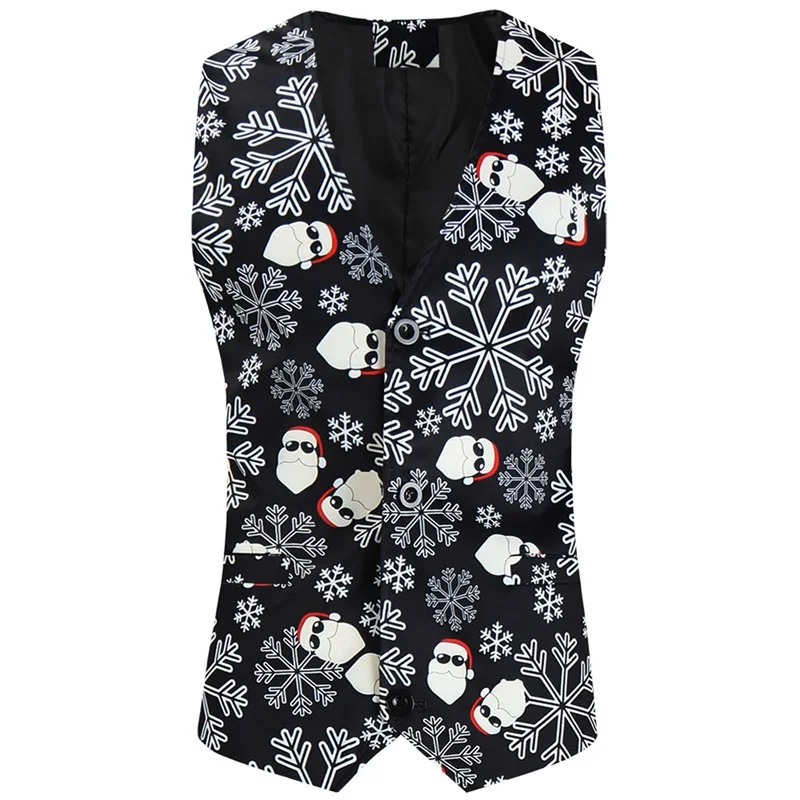 Men Christmas Suit Long Sleeve Single Breasted Jacket with Vest Pants Set Formal Outfit