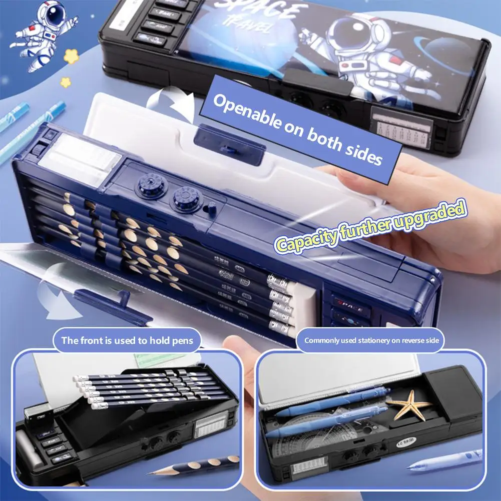 Multifunctional Stationery Box Password Lock Large Capacity Multi-layer Hidden Grid Pencil Sharpener Course Schedule Pencil Case