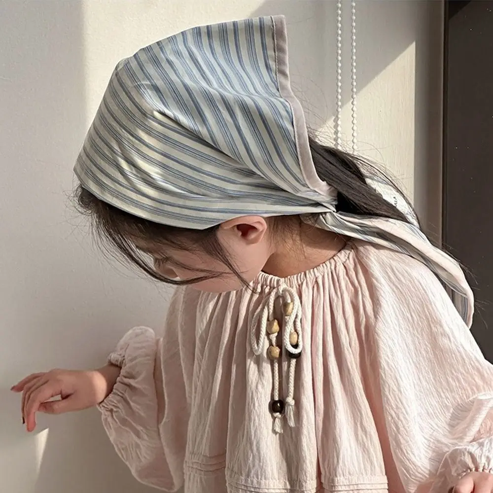 Description Picture 5 of itemVintage Korean Children's Scarf Striped Plaid Triangle Bandana Sweet Boys Girls Waist Scarf Drool Saliva Towels