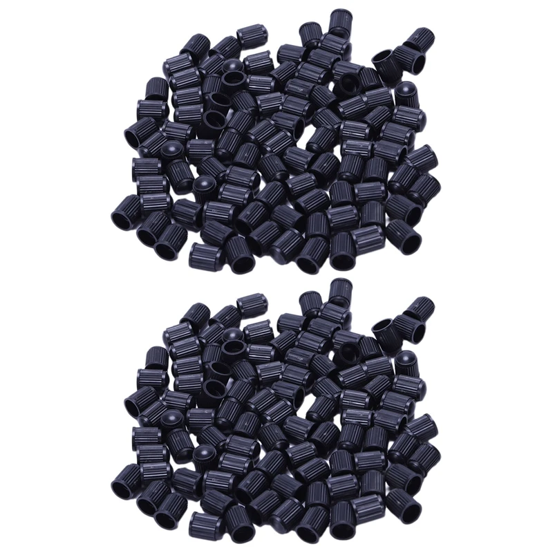 Set Of 200-Black Plastic Replacement Valve Caps. Cars, Trucks, Motorcycles, ATV. Schrader Tire Caps.