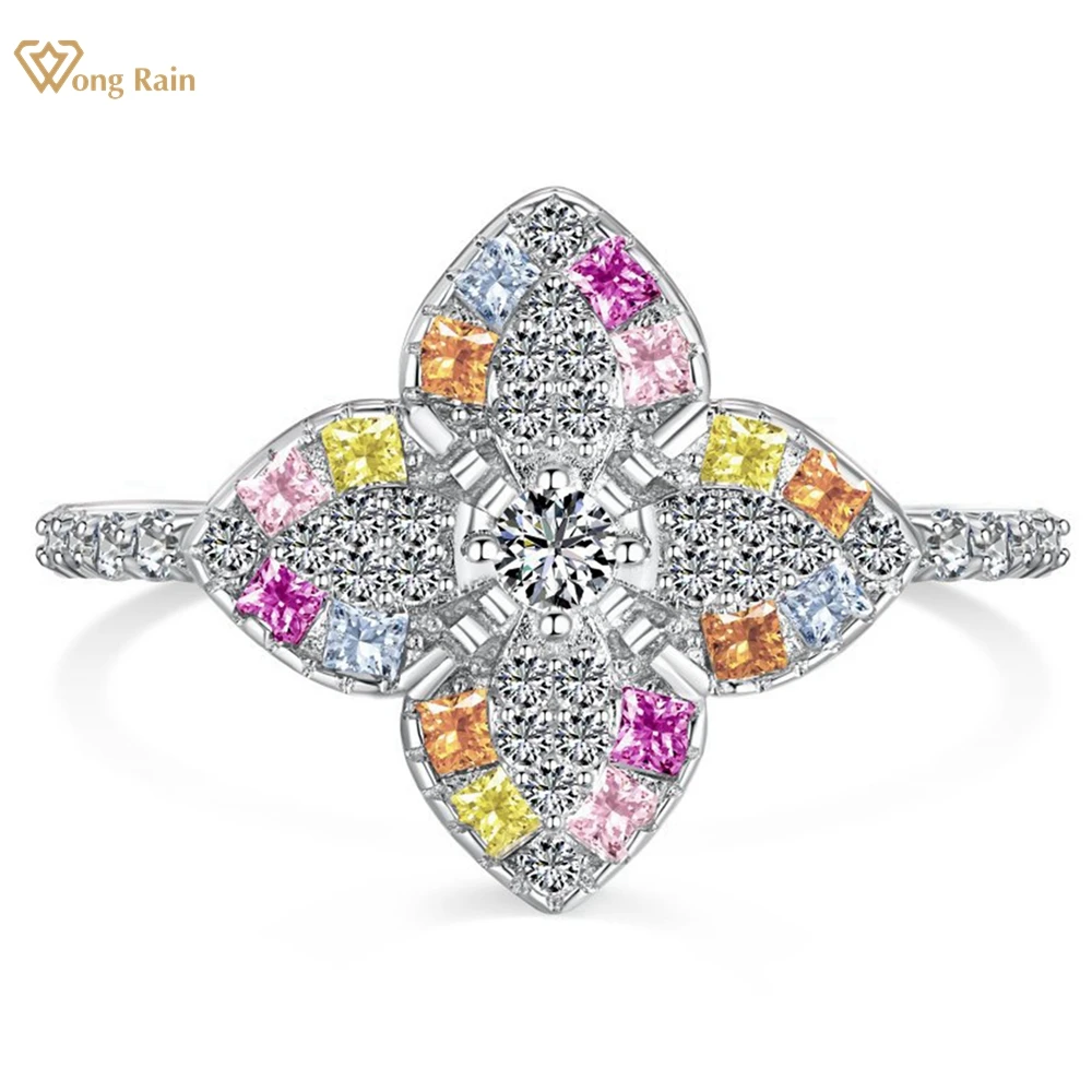

Wong Rain 100% 925 Sterling Silver Lab Sapphire Gemstone Fine Flower Ring for Women Wedding Engagement Jewelry Gifts Anniversary