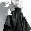 Lolita Gothic High Waist Black Long Skirt Loose Oversized Flared Long Sleeve Blouse Top Y2k Ji Sleeve Gorgeous Elegant Skirt Set 4