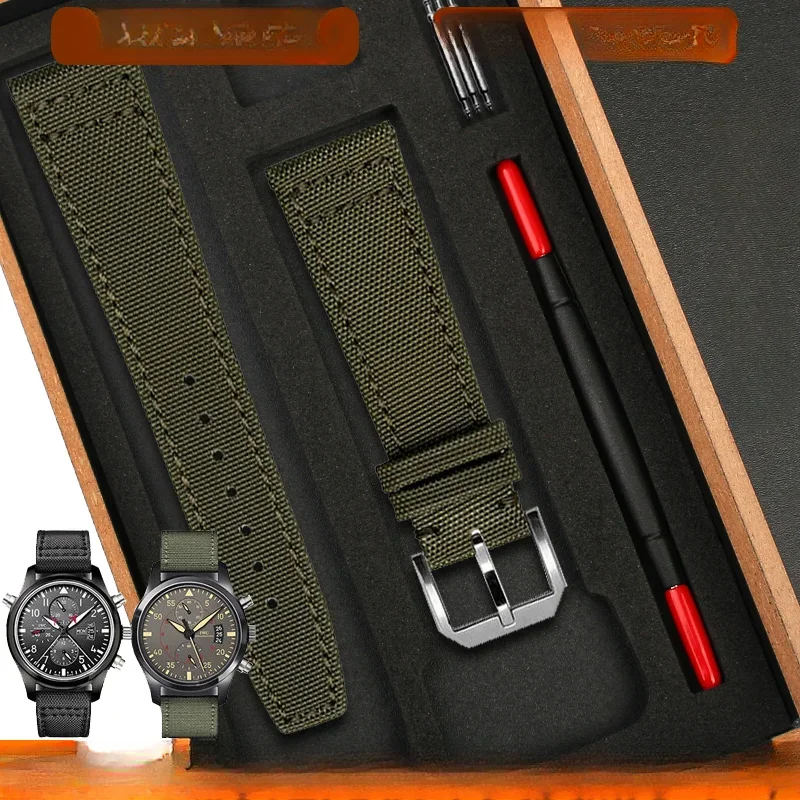 Per Iwc Pilots Seiko Citizen Bm7140 Nylon Canvas Cinturino Per Suola In Vera Pelle Da Uomo 20 21 22Mm