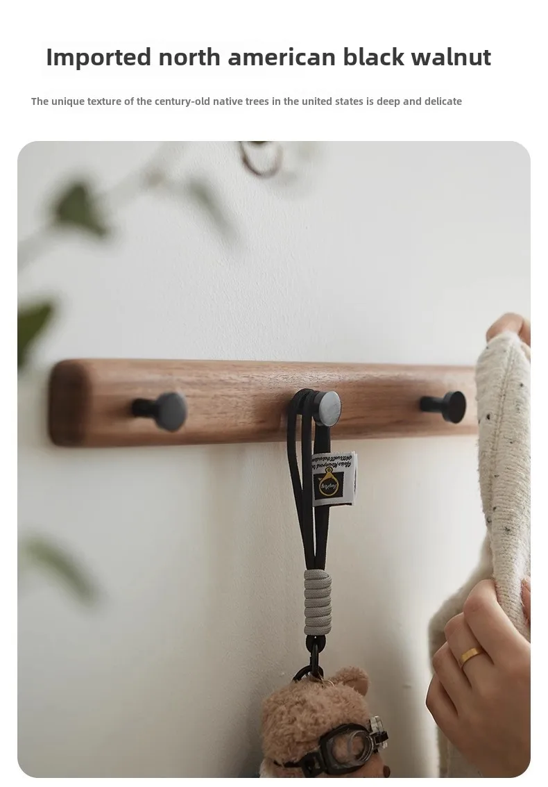 Hanging clothes rack, wall mounted black walnut wood, entrance hall, entrance door, clothes hanger, hat, clothes hook