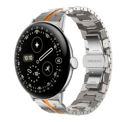 Luxury Stainless Steel Watch Strap - Men's Wrist Bracelet Accessories for Pixel 3 45mm (Titanium orange)