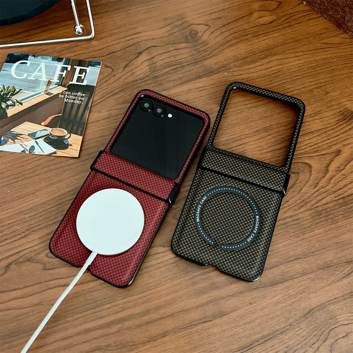 Magnetic Magsafe Leather Phone Case with Hinge Protection and Shockproof Design
