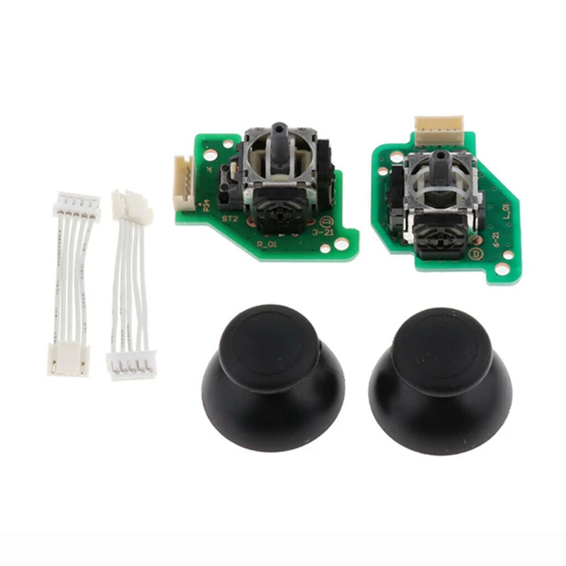 Analog Stick Caps + 3D Joystick Thumbstick + Flex Cable Replacement for Nintendo WiiU Pad Controller L/R Set 