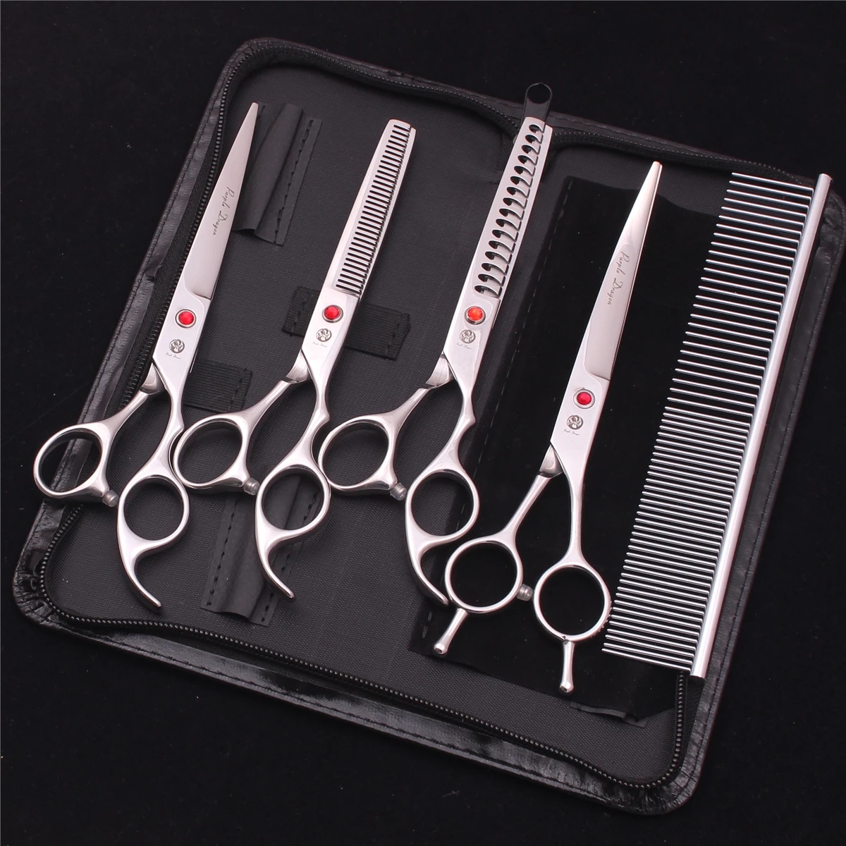 Dog Grooming Scissors Kit Purple Dragon 7.0" Japan Stainless Straight Thinning Shears Curved Pet Shears dog grooming scissors,dog grooming scissors kit
