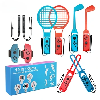 Kit Accessori 10-in-1 per Nintendo Switch Sports Include Controller Joycon, Cinturino da Polso, Accessori per Giochi di Danza e Sparatutto